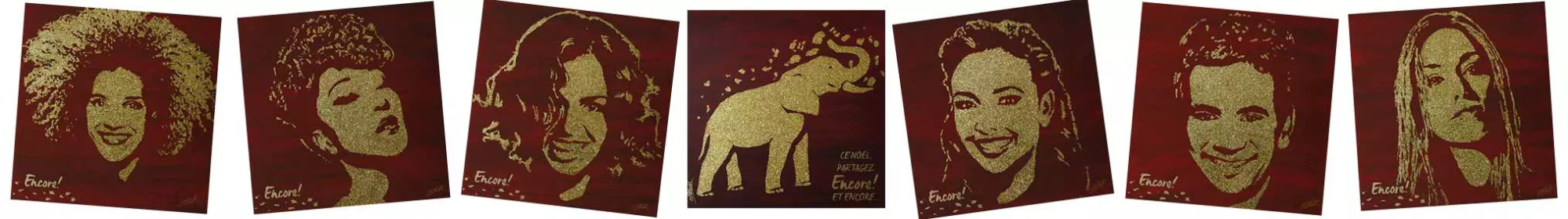 les tableaux des célébrités réalisés en paillettes pour la marque cote d'or lors du salon du chocolat de Paris